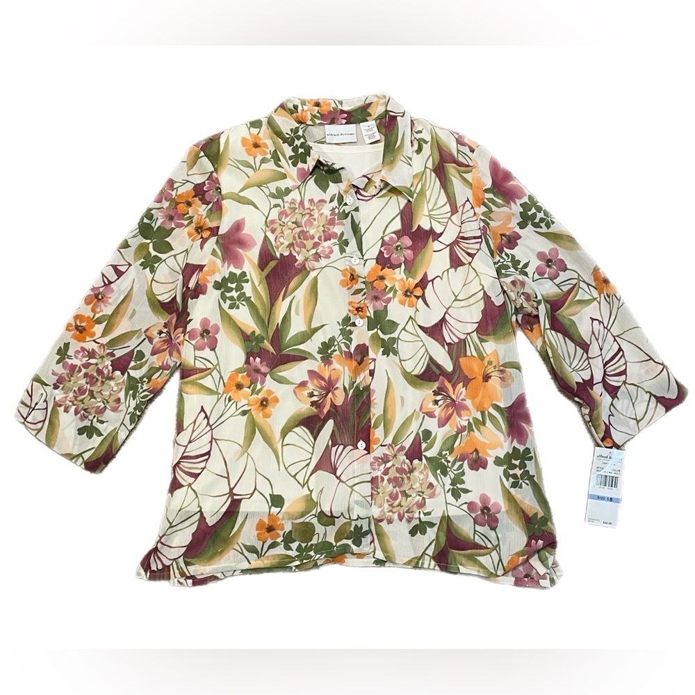 Alfred Dunner Floral Flowy Chiffon Button Down Spring Tunic Lined Botanical 18